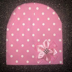 Baby girl hat cap bow tie dot cotton pink new